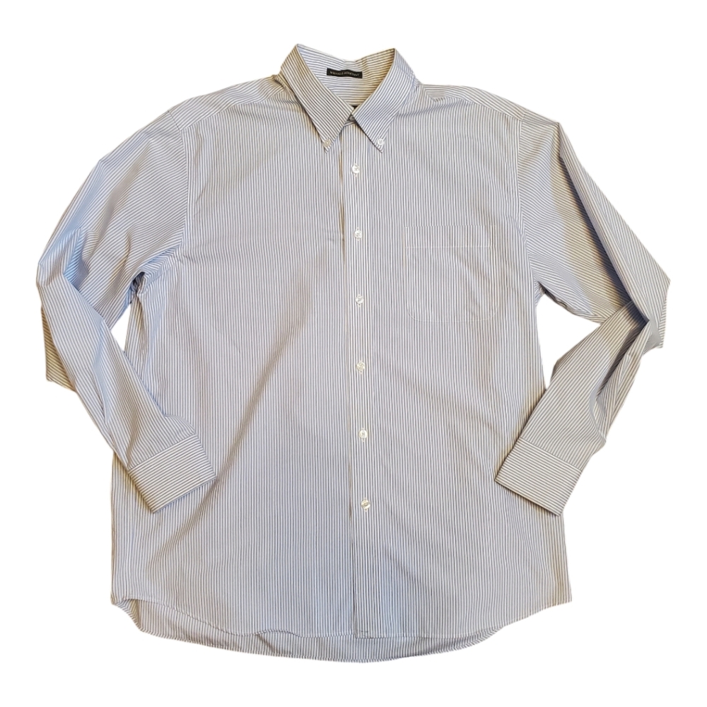 Eddie Bauer Wrinkle Free Relaxed Fit Mens Blue Striped Button Up Size Large L